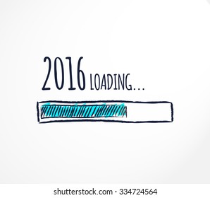 2016 loading. Hand drawn progress bar design. Funny Happy New Year Vector illustration