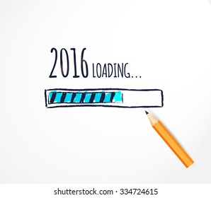 2016 loading. Hand drawn progress bar design. Funny Happy New Year Vector illustration