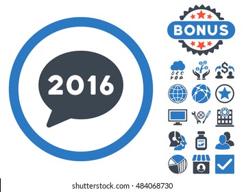 2016 Message icon with bonus design elements. Vector illustration style is flat iconic bicolor symbols, smooth blue colors, white background.