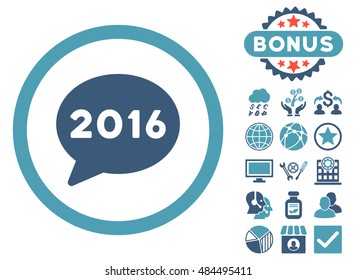 2016 Message icon with bonus images. Vector illustration style is flat iconic bicolor symbols, cyan and blue colors, white background.