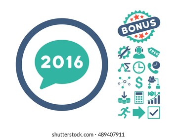 2016 Message icon with bonus symbols. Vector illustration style is flat iconic bicolor symbols, cobalt and cyan colors, white background.