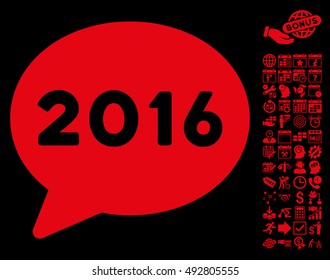 2016 Message pictograph with bonus calendar and time management pictograph collection. Vector illustration style is flat iconic symbols, red color, black background.