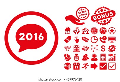 2016 Message pictograph with bonus pictograph collection. Vector illustration style is flat iconic symbols, red color, white background.