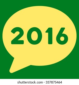 2016 Message vector icon. Style is flat symbol, yellow color, rounded angles, green background.