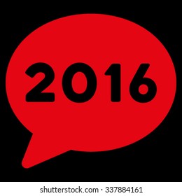 2016 Message vector icon. Style is flat symbol, red color, rounded angles, black background.
