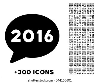 2016 Message vector pictogram with additional 300 date and time management icons. Style is flat symbols, black color, rounded angles, white background.