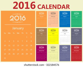 2016 Modern calendar template .Vector/illustration.