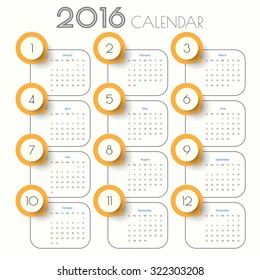 2016 Modern calendar template .Vector/illustration.