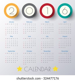 2016 Modern calendar template .Vector/illustration.