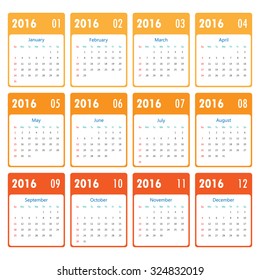 2016 Modern calendar template .Vector/illustration.