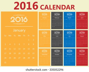2016 Modern calendar template .Vector/illustration.