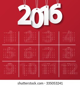 2016 Modern calendar template .Vector/illustration.