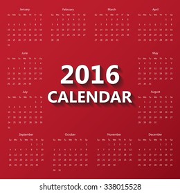 2016 Modern calendar template .Vector/illustration.