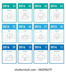 2016 Modern calendar template .Vector/illustration.