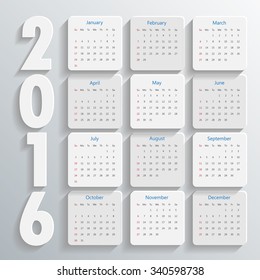 2016 Modern calendar template .Vector/illustration.
