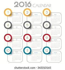 2016 Modern calendar template .Vector/illustration.