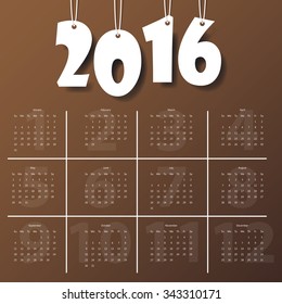 2016 Modern calendar template .Vector/illustration.