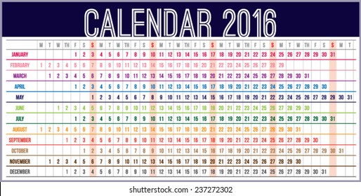 2016 Modern Calendar vector design.