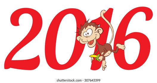 2016. Monkey.Symbol New Year Chinese Lunar Calendar. Numerals Isolated on White Background. Concepts Web Banner and Printed Materials.