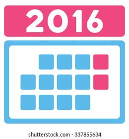 2016 Month Appointment vector icon. Style is bicolor flat symbol, pink and blue colors, rounded angles, white background.
