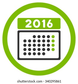 2016 Month Appointment vector icon. Style is bicolor flat circled symbol, eco green and gray colors, rounded angles, white background.