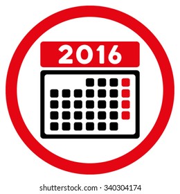 2016 Month Appointment vector icon. Style is bicolor flat circled symbol, intensive red and black colors, rounded angles, white background.