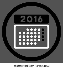 2016 Month Appointment vector icon. Style is bicolor flat circled symbol, black and white colors, rounded angles, gray background.
