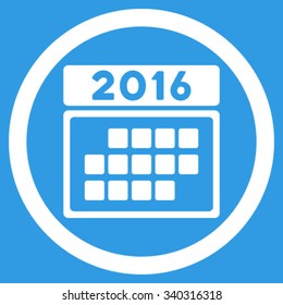 2016 Month Appointment vector icon. Style is flat circled symbol, white color, rounded angles, blue background.