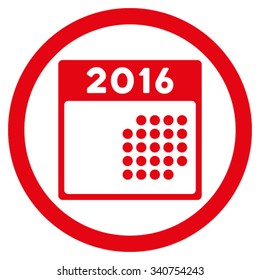2016 Month Appointment vector icon. Style is flat circled symbol, red color, rounded angles, white background.