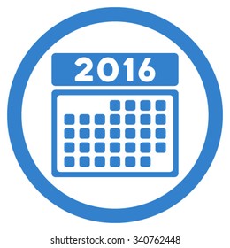 2016 Month Appointment vector icon. Style is flat circled symbol, cobalt color, rounded angles, white background.