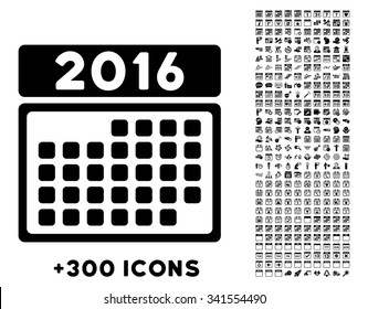 2016 Month Appointment vector pictogram with additional 300 date and time management icons. Style is flat symbols, black color, rounded angles, white background.