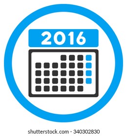 2016 Month Binder vector icon. Style is bicolor flat circled symbol, blue and gray colors, rounded angles, white background.