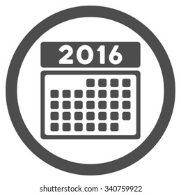 2016 Month Binder vector icon. Style is flat circled symbol, gray color, rounded angles, white background.