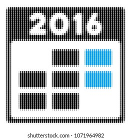 2016 Month Calendar halftone vector pictogram. Illustration style is dotted iconic 2016 Month Calendar icon symbol on a white background. Halftone matrix is round blots.
