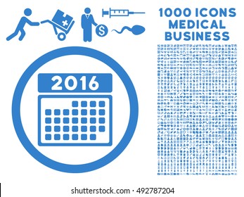 2016 Month Calendar icon with 1000 medical commerce cobalt vector pictographs. Clipart style is flat symbols, white background.