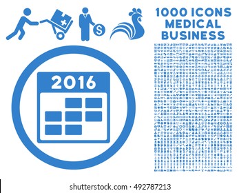 2016 Month Calendar icon with 1000 medical business cobalt vector design elements. Design style is flat symbols, white background.