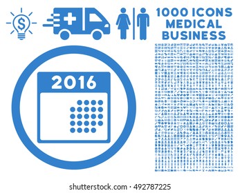 2016 Month Calendar icon with 1000 medical business cobalt vector design elements. Design style is flat symbols, white background.