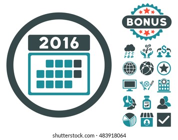 2016 Month Calendar icon with bonus pictogram. Vector illustration style is flat iconic bicolor symbols, soft blue colors, white background.