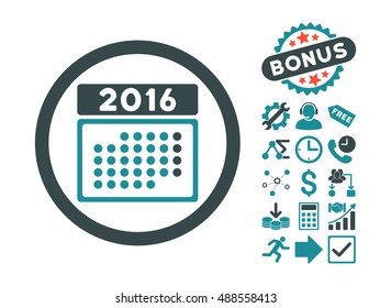 2016 Month Calendar icon with bonus pictogram. Vector illustration style is flat iconic bicolor symbols, soft blue colors, white background.
