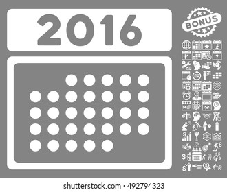 2016 Month Calendar icon with bonus calendar and time management graphic icons. Vector illustration style is flat iconic symbols, white color, gray background.