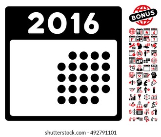 2016 Month Calendar pictograph with bonus calendar and time management graphic icons. Vector illustration style is flat iconic bicolor symbols, intensive red and black colors, white background.