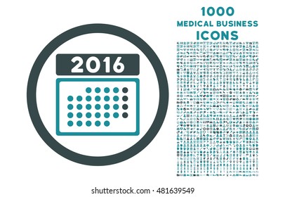 2016 Month Calendar rounded vector bicolor icon with 1000 medical business icons. Set style is flat pictograms, soft blue colors, white background.