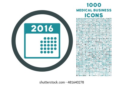 2016 Month Calendar rounded vector bicolor icon with 1000 medical business icons. Set style is flat pictograms, soft blue colors, white background.