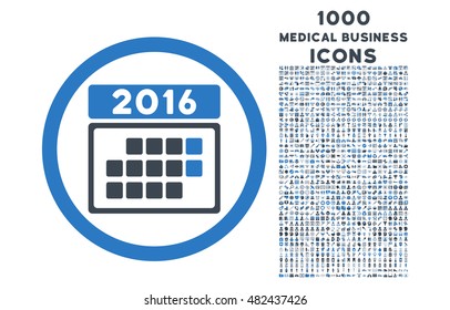 2016 Month Calendar rounded vector bicolor icon with 1000 medical business icons. Set style is flat pictograms, smooth blue colors, white background.