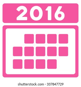 2016 Month Calendar vector icon. Style is flat symbol, pink color, rounded angles, white background.