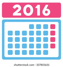 2016 Month Calendar vector icon. Style is bicolor flat symbol, pink and blue colors, rounded angles, white background.