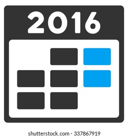 2016 Month Calendar vector icon. Style is bicolor flat symbol, blue and gray colors, rounded angles, white background.