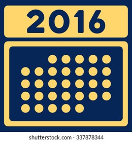 2016 Month Calendar vector icon. Style is flat symbol, yellow color, rounded angles, blue background.