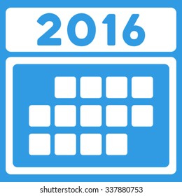 2016 Month Calendar vector icon. Style is flat symbol, white color, rounded angles, blue background.
