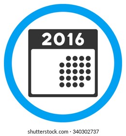 2016 Month Calendar vector icon. Style is bicolor flat circled symbol, blue and gray colors, rounded angles, white background.